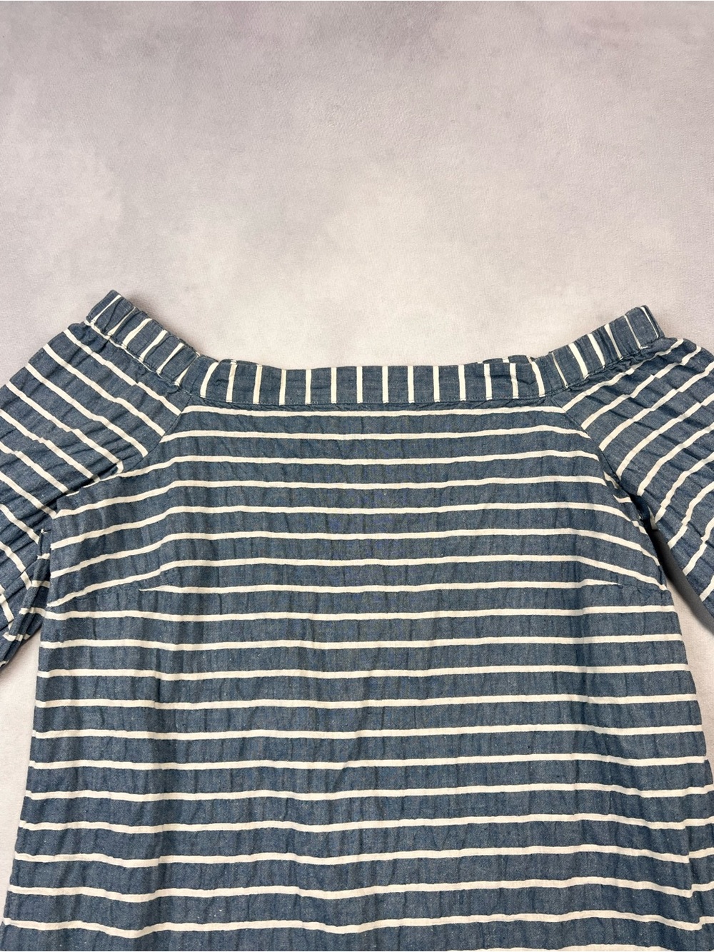 Ralph Lauren Blue and White Striped Off The Shoulder Top
